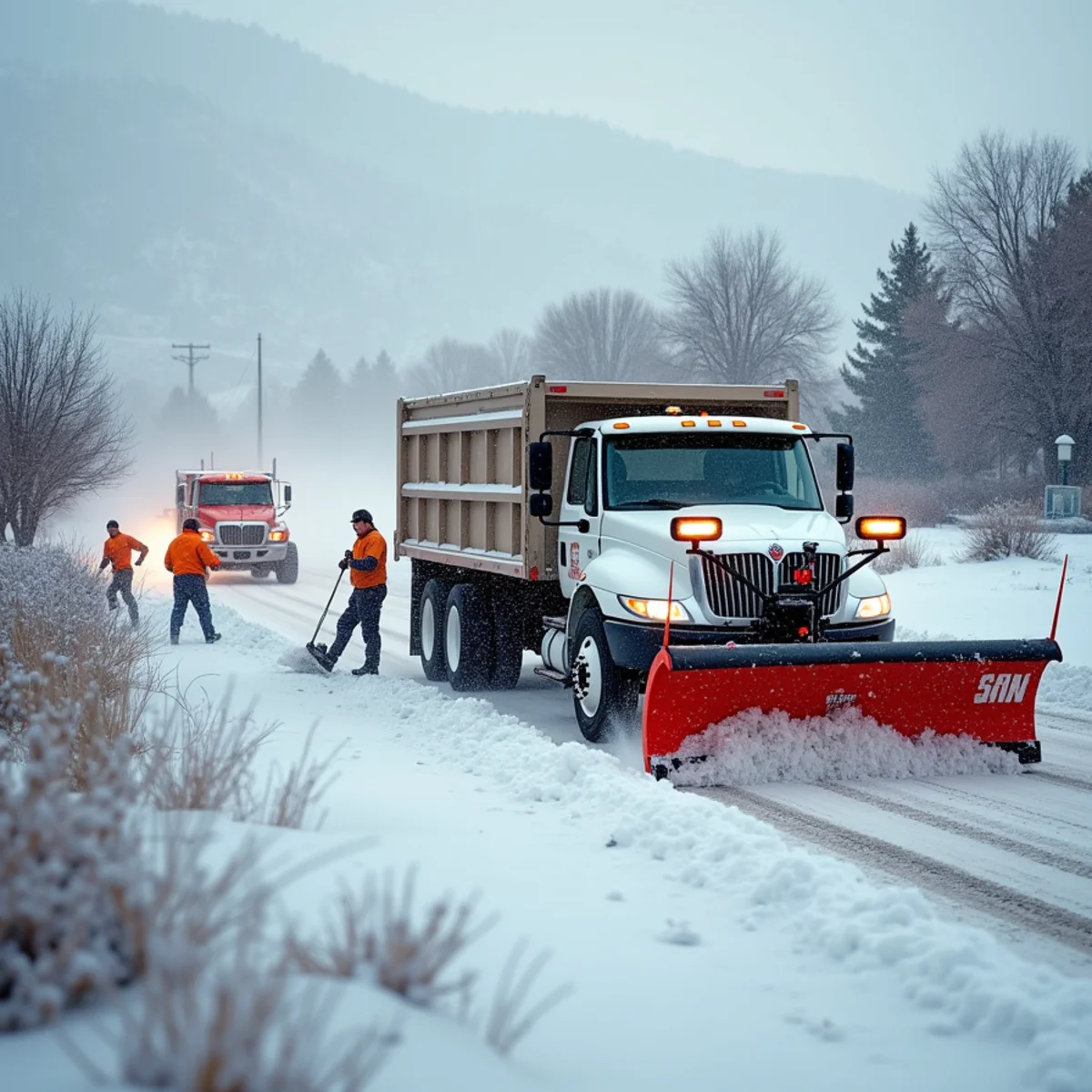 EZ Dayz Landscaping crew performing blizzard snow removal in Rock Springs, WY