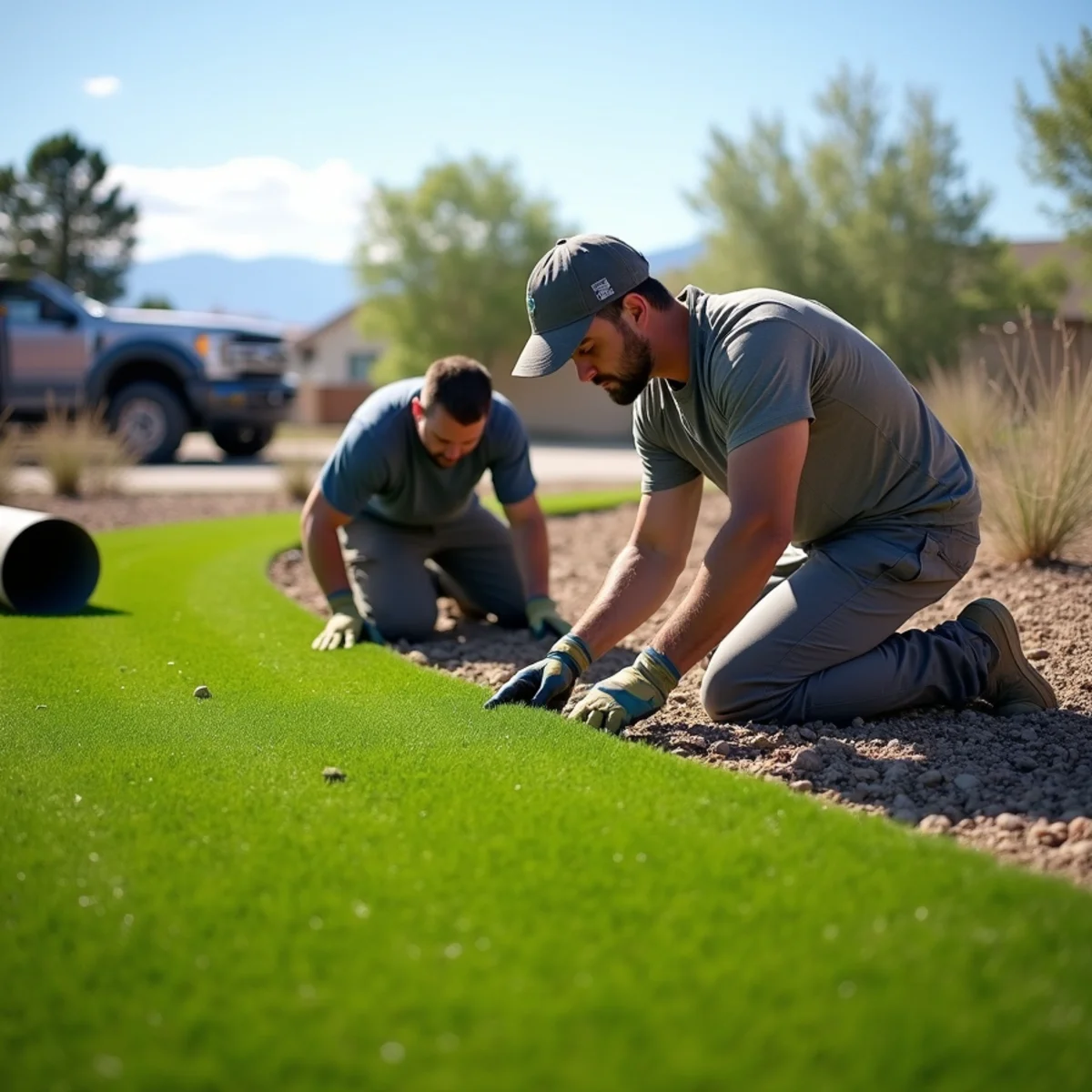 EZ Dayz Landscaping crew performing cold-hardy sod installation in Rock Springs, WY