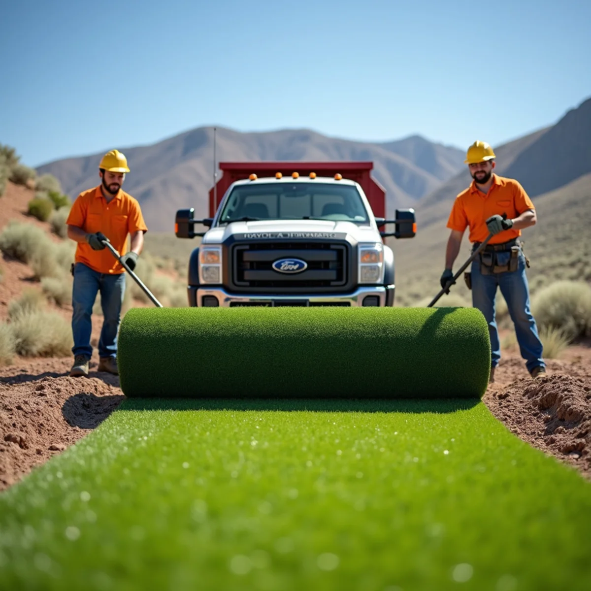 Fresh Kentucky Bluegrass sod being installed on a Rock Springs, WY lawn