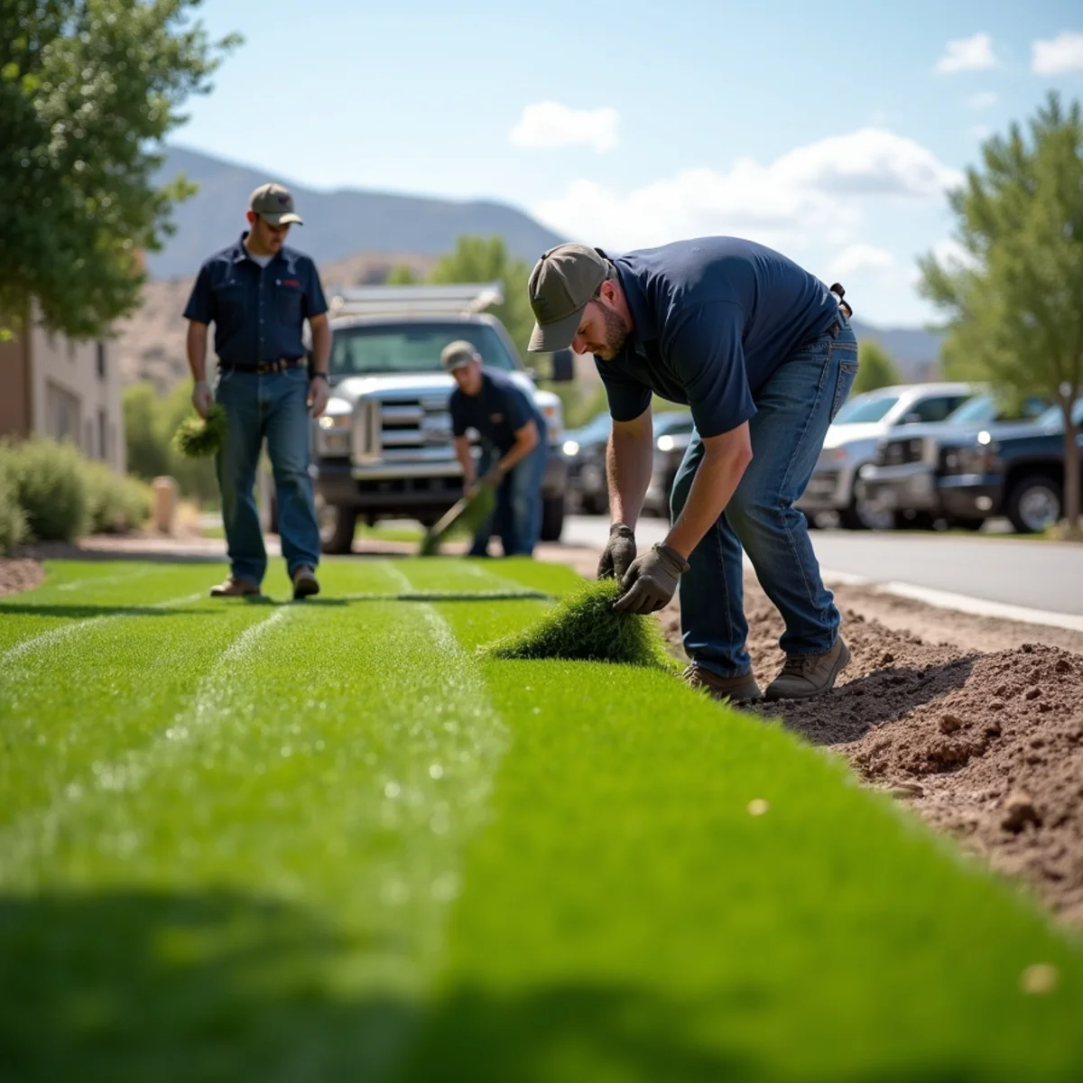 Fresh Kentucky Bluegrass sod installed on a Rock Springs, WY lawn