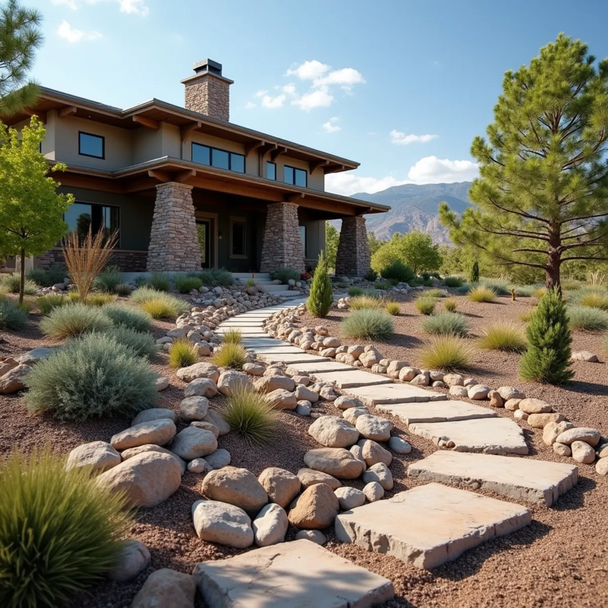 Wind-resistant river rock landscaping bed in Rock Springs, WY