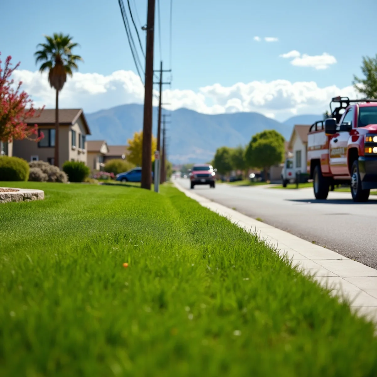 Freshly mowed and edged residential lawn in Rock Springs, WY