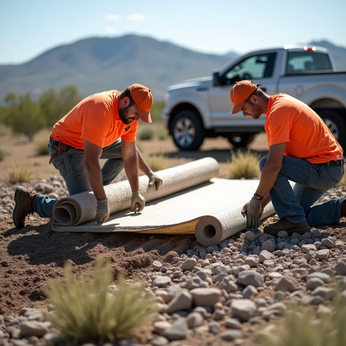 EZ Dayz Landscaping crew performing weed barrier & rock in Rock Springs, WY