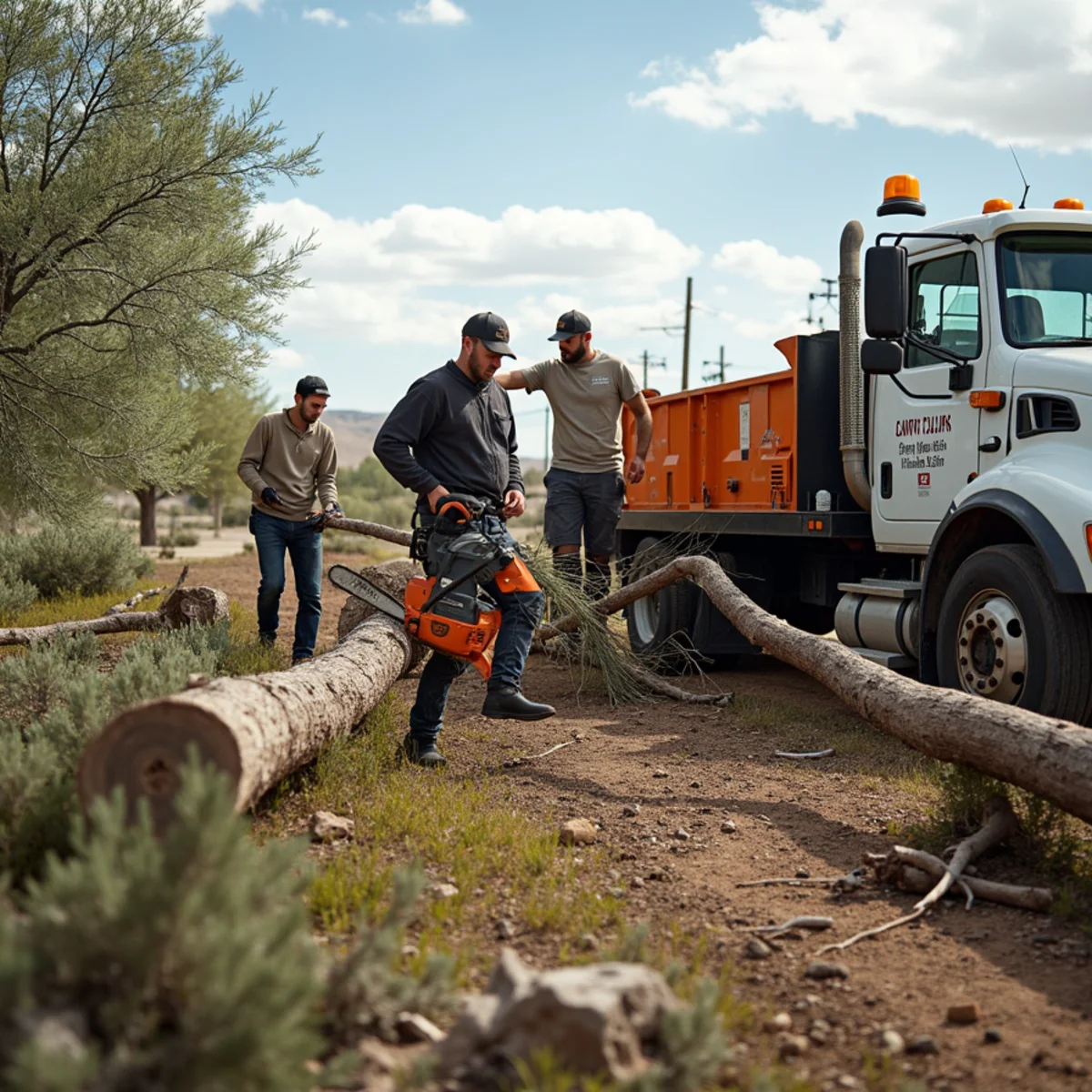 EZ Dayz Landscaping crew performing storm tree removal in Rock Springs, WY