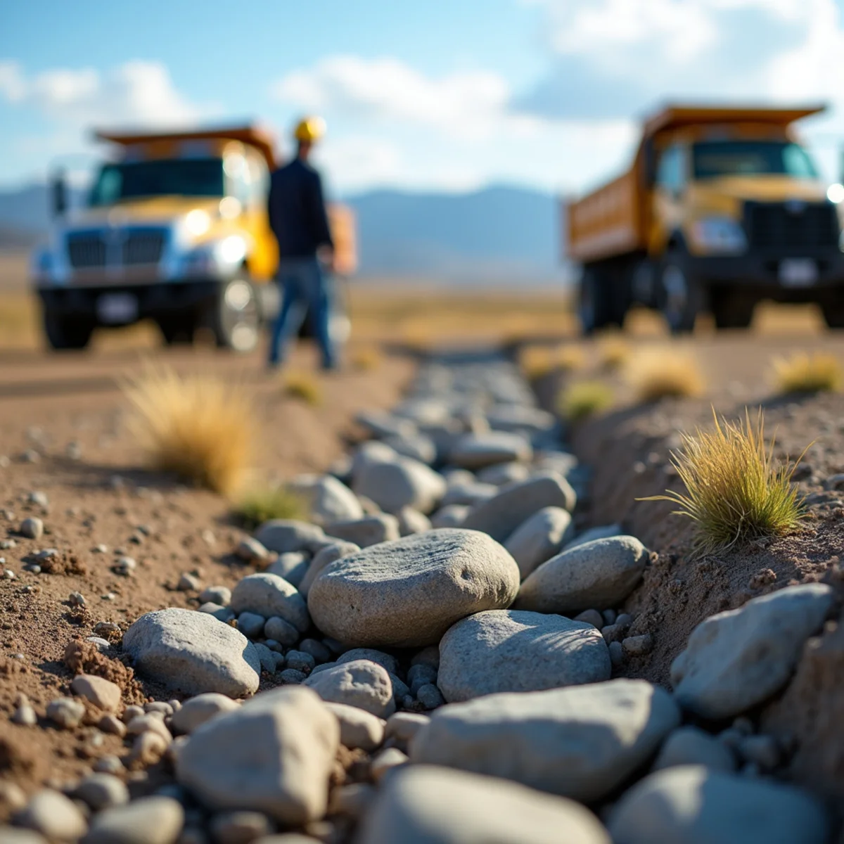 Side-by-side river rock and crushed granite landscaping in windy Wyoming yard