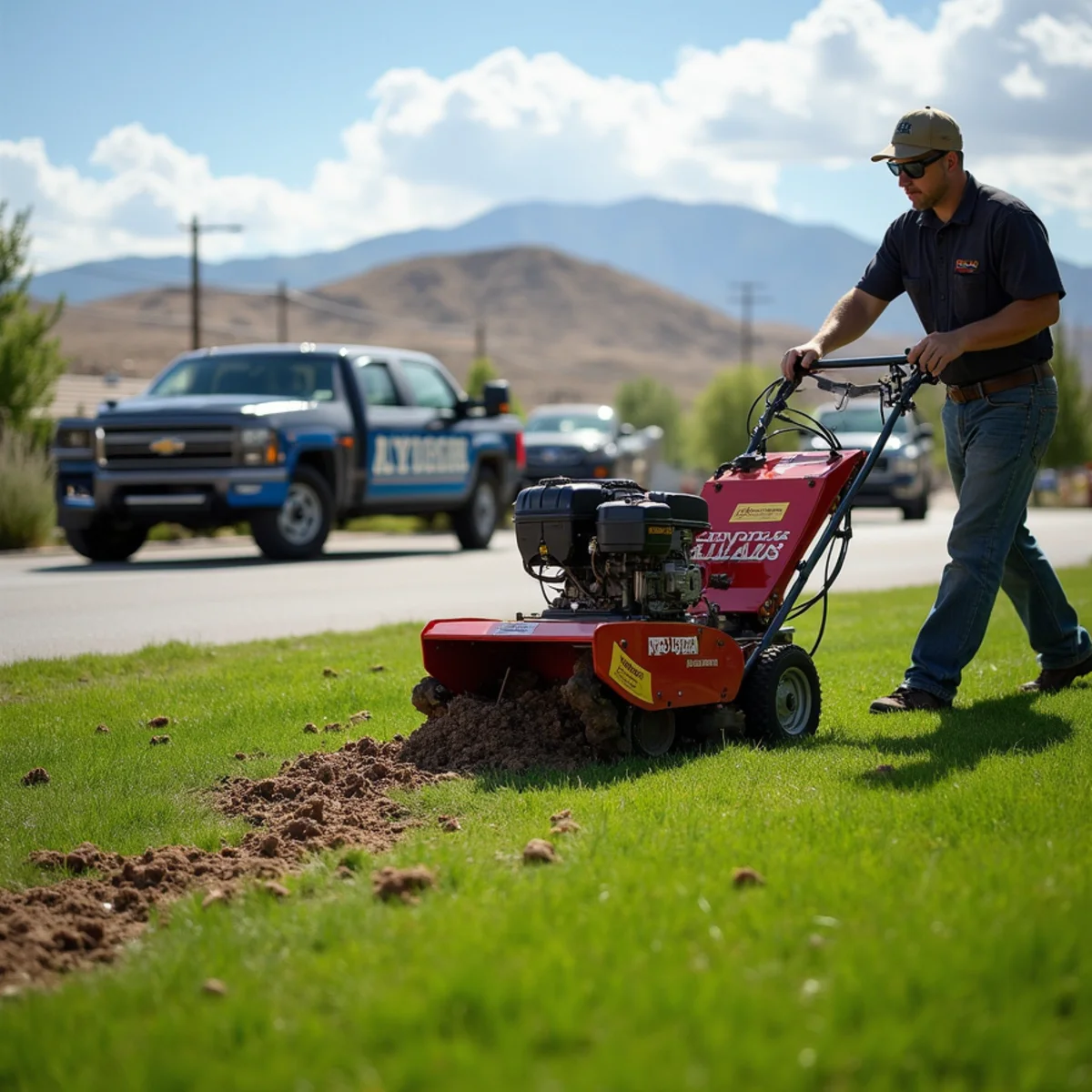 EZ Dayz Landscaping crew performing aeration & dethatching in Rock Springs, WY