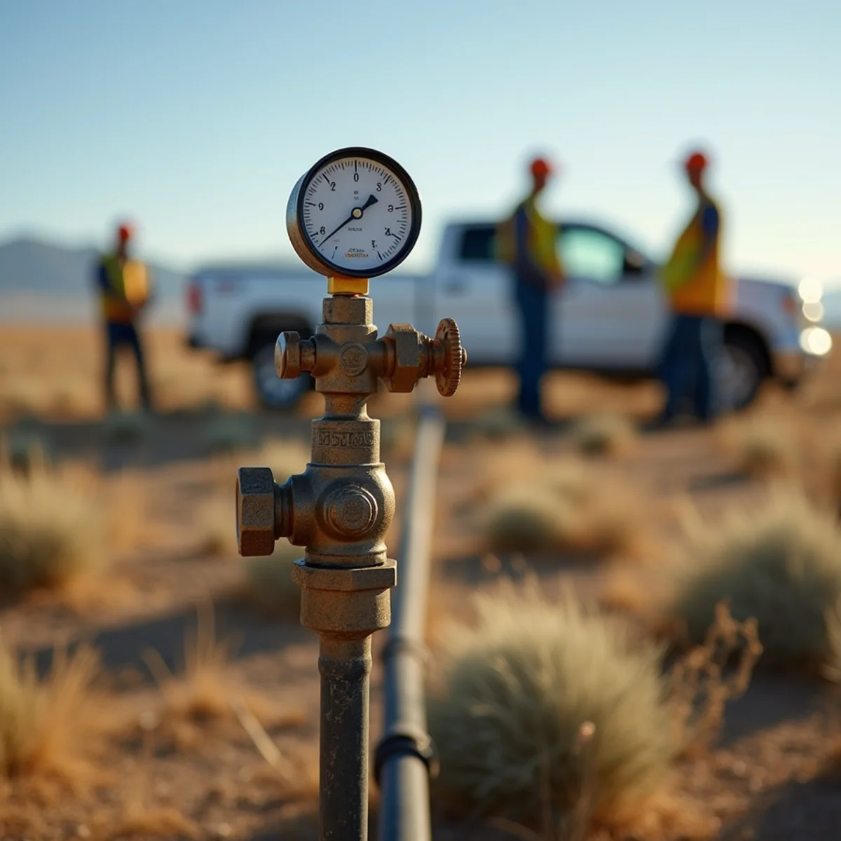 Tow-behind air compressor purging water from an underground sprinkler system in Wyoming