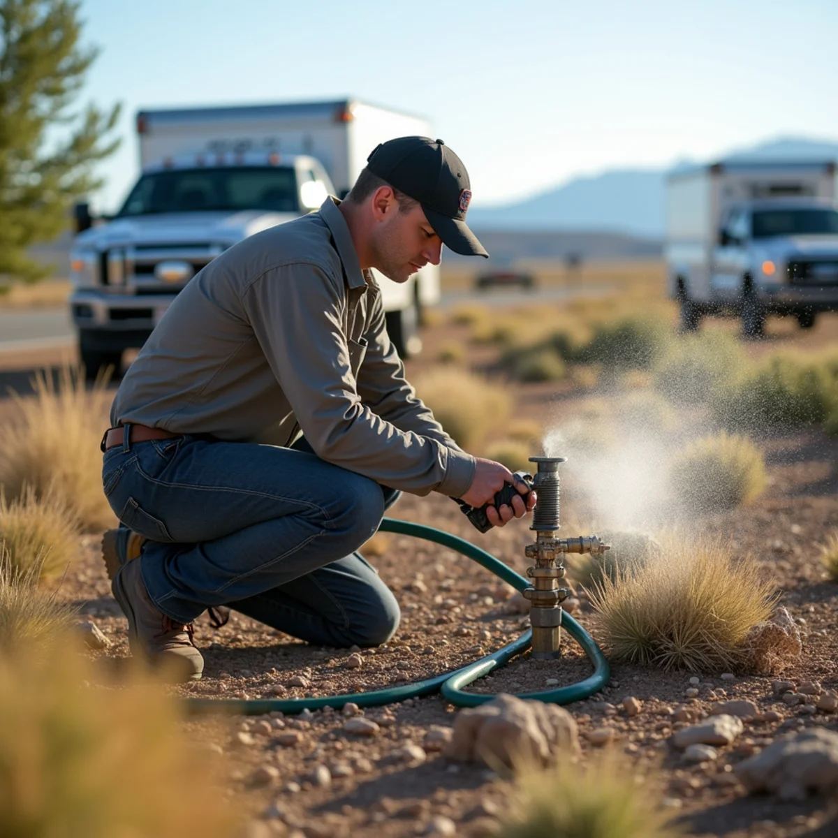 EZ Dayz Landscaping crew performing sprinkler blowout & winterization in Rock Springs, WY