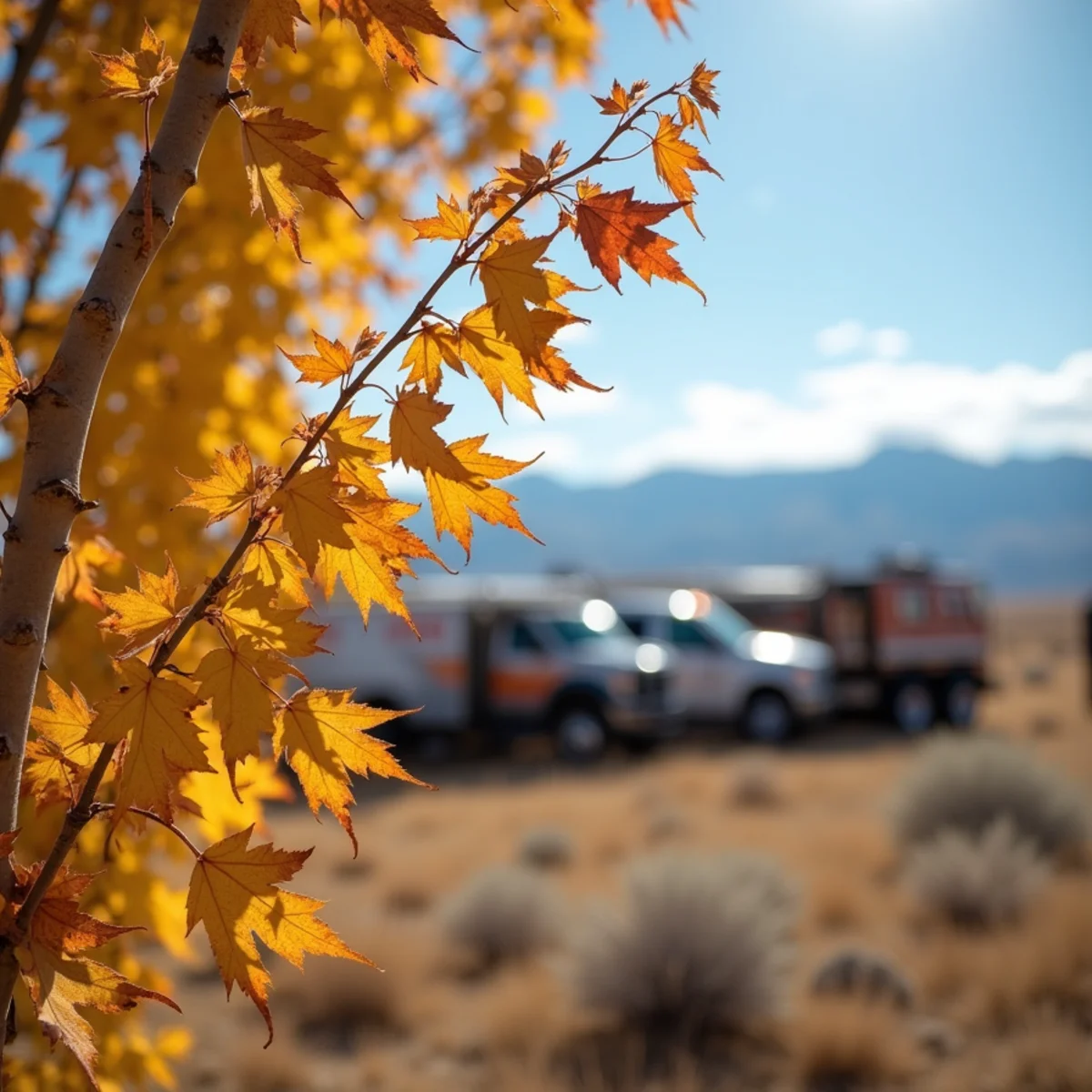 Aspen tree with scorched leaf margins and dieback from high plains wind in Wyoming