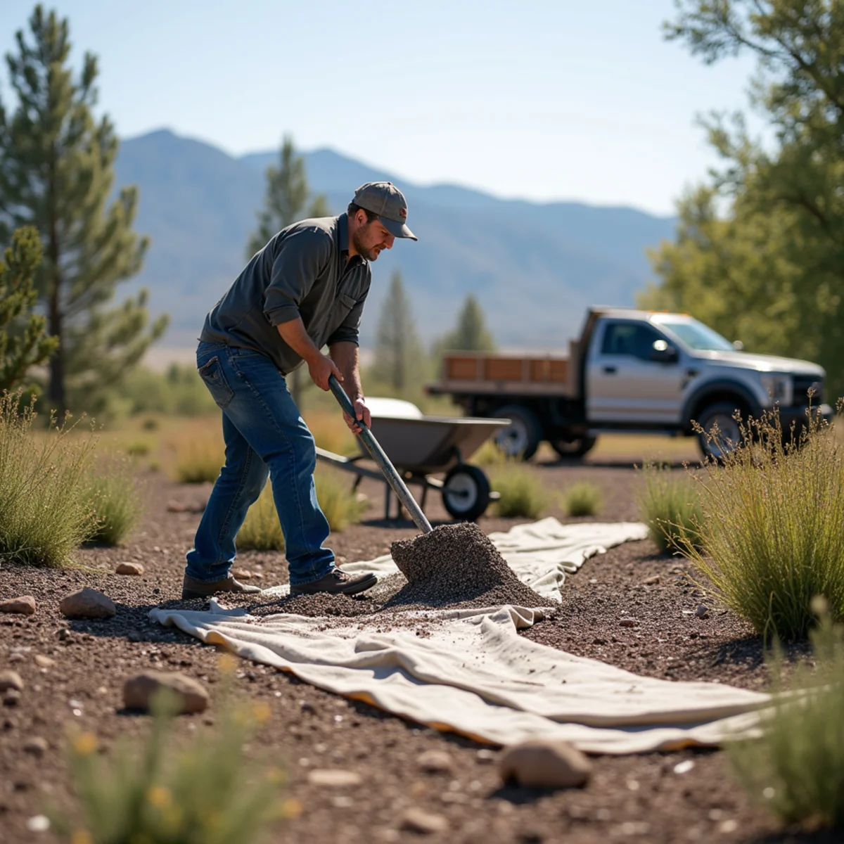 EZ Dayz Landscaping crew performing gravel & rock landscaping in Rock Springs, WY